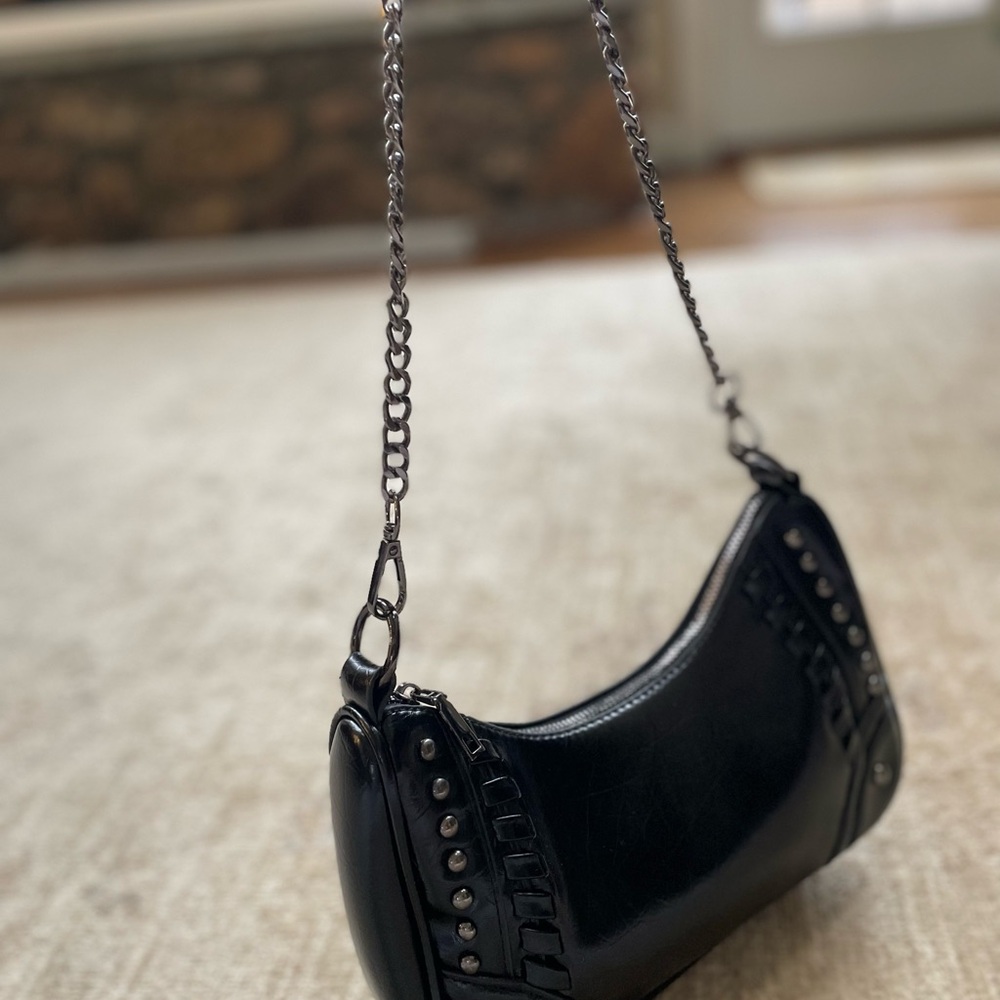 Elegant Black Studded Shoulder Bag - Picture 3 of 11